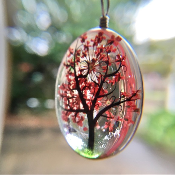 Jewelry - Dried Flowers Pendant Necklace with Chain